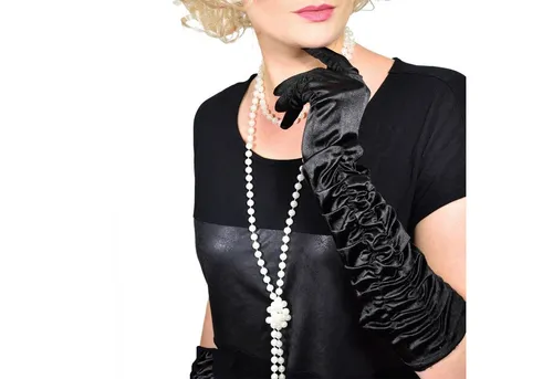 Goods+Gadgets Kostüm-Perücke GOODS+GADGETS Charleston Kostüm Perücke 1920er mit Perlen & Handsch, Blonde Kurzhaar-Perrücke, Perlenkette, Handschuhe