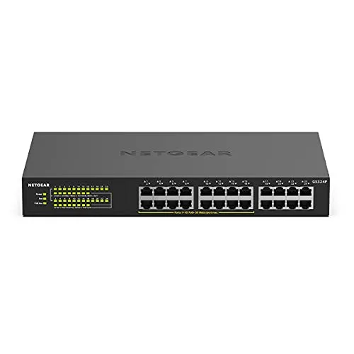 NETGEAR GS324P - 24-Port Gigabit Ethernet PoE Switch mit 16x PoE+ 190W, Plug-and-Play für einfache Einrichtung und flüsterleises Design