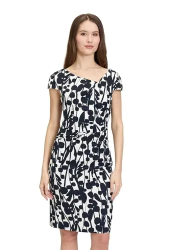 Vera Mont Damen Cocktailkleid Kurzarm Weiß/Dunkelblau, 48 - Elegantes Cocktailkleid mit floralem Druck für einen femininen Look. Figurbetonte Passform und asymmetrischer Ausschnitt sorgen für einen stilvollen Auftritt. Ideal für besondere Anlässe!