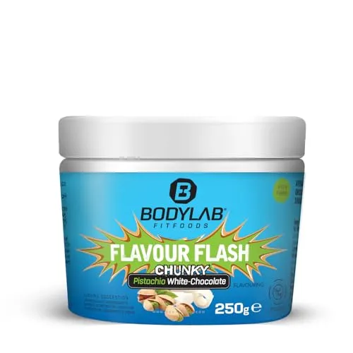 Bodylab24 Flavour Flash Chunky Pistazie & weiße Schokolade 250g, kalorienarmes Flavour Powder für Quark und Joghurt, Aromapulver zum Süßen und Verfeinern von Lebensmitteln, reich an Ballaststoffen