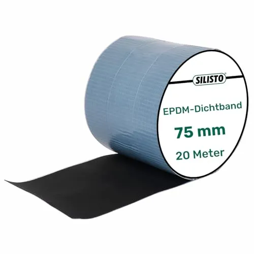Silisto EPDM Dichtband 75 mm x 20 m – Selbstklebend und UV-beständig - Selbstklebendes EPDM-Dichtband für zuverlässige Abdichtung. Ideal für Fenster und Fugen, bietet hohe UV-Beständigkeit und Flexibilität bis -30 °C. Perfekt für langlebige Anwendungen im Innen- und Außenbereich.