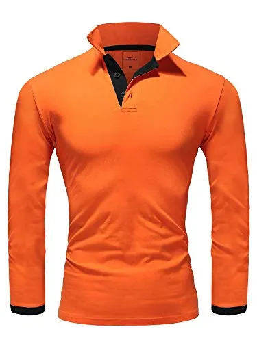 Amaci&Sons Herren Poloshirt Basic Kontrast Langarm Polohemd Shirt 5201 Orange/Schwarz M