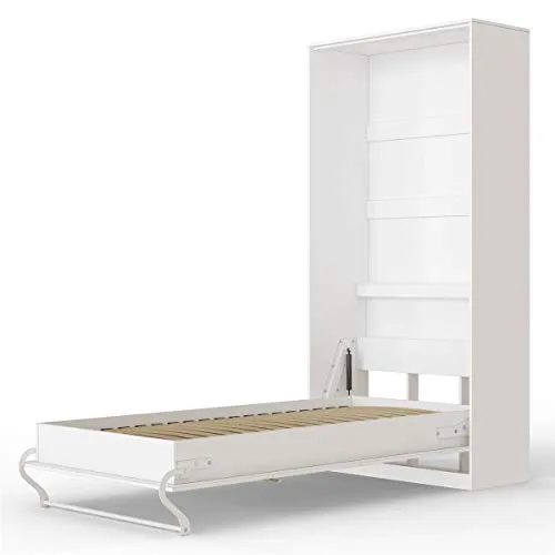 SMARTBett Schrankbett Standard Weiss 90 Vertikal - Platzsparendes Schrankbett mit Gasdruckfedern für müheloses Öffnen. Integriertes Regal für persönliche Gegenstände und stabile Konstruktion mit bis zu 300 kg Traglast.