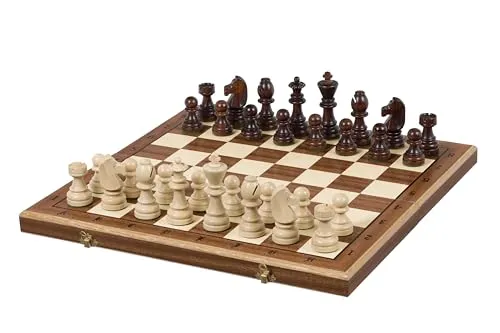 Sunrise Chess Turnierschachspiel Nr. 7 (50x50 cm) Intarsiert – Erstklassiges Schachset mit handgefertigten Staunton-Figuren und kunstvoll verziertem Schachbrett