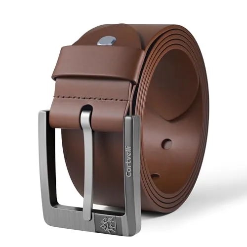 Cartvelli Premium Ledergürtel Herren cognac 130 cm - Made in Germany - Eleganter Herren Ledergürtel aus hochwertigem Vollleder, nickel-freie Schnalle und in einer stilvollen Geschenkbox. Langlebig und umweltfreundlich gegerbt, ideal für Anzug oder Freizeit.