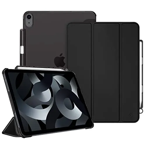 Fintie Hülle für iPad Air 11 Zoll M3 2025/M2 2024, iPad Air 5 2022/4 Generation 2020 10.9 Zoll mit Stifthalter, ultradünne leichte Schutzhülle Case mit transparenter Rückseite, Schwarz