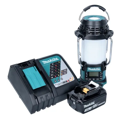 Makita DMR 056 RF1 Akku Radio mit Laterne - Baustellenradio mit DAB+ und FM, robust nach IP65, ideal für Baustellen und Outdoor-Einsätze, inklusive 1x 3Ah Akku und Lader.