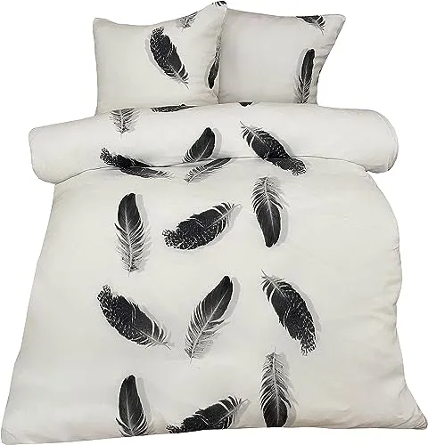 Leonado Vicenti Winter Bettwäsche 200x220 cm Thermo Fleece Flausch Bettbezug Feder Schwarz Weiß 3 TLG