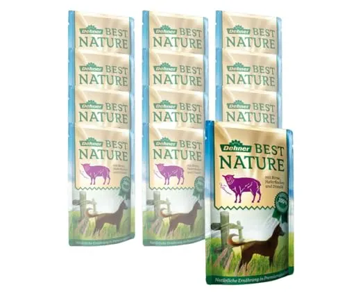 Dehner Best Nature Nassfutter für Hunde Adult, 12 x 150 g - Hundefutter mit natürlichen Zutaten in Premiumqualität, schonend kalt abgefüllt für unvergleichlichen Geschmack und gesunde Nährstoffe.