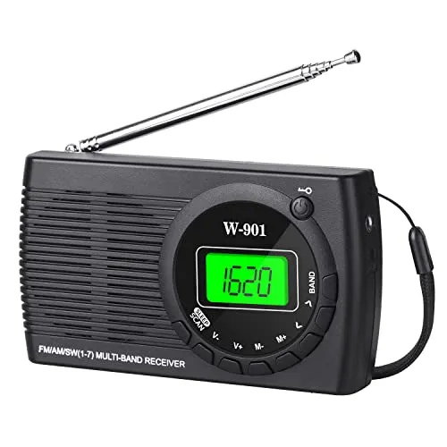 Padwa Lifestyle Mini Radio, Radio Batteriebetrieben Am Fm Sw Fm, Taschenradio Mit On-Screen-Display/KopfhöRerbuchse, Tragbares Radio Mit Aa Batteriebetrieb FüR Wandern Und Camping