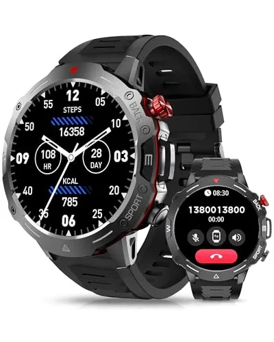 AVUMDA Smartwatch Herren mit Telefonfunktion 1,52 Zoll Militär Smart Watch mit Herzfrequenz, Blutdruck, Schlafüberwachung, Sprachassistent, Message Reminder für Android iOS 120+ Sportmodi Fitnessuhr