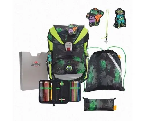 DerDieDas Schulranzen-Set ErgoFlex Funny Fighter - Ergonomisch & Leicht - Ergonomischer Schulranzen im Rucksack-Design, nur 800g leicht und mit 22 Litern Volumen. Ideal für Grundschüler, unterstützt durch abnehmbare Hüftgurte für optimale Gewichtsverlagerung.