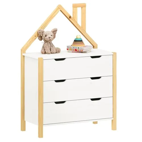 IDIMEX Kommode ELANO - Kreative Kinderkommode in Haus-Form - Schubladenkommode aus massivem Kiefernholz mit 3 großen Schubladen, ideal für Stauraum im Kinderzimmer und ein ästhetisches Design.