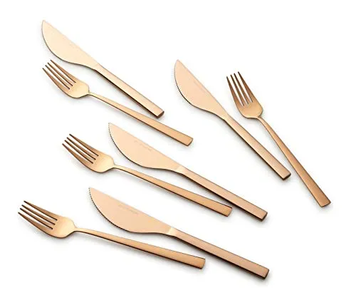 ECHTWERK Pizzabesteck-Set, Pizzaset, Steakbesteck, Essbesteck 8-teilig für bis zu 4 Personen, Mit 4 Pizzamessern und 4 Pizzagabeln aus Edelstahl, Bronze-Edition Angelini