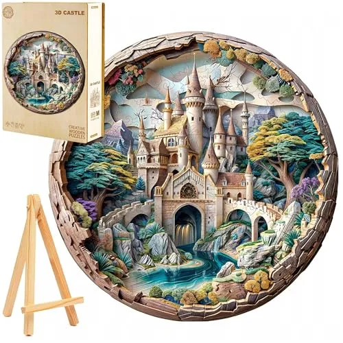 PASJO Holzpuzzle für Erwachsene 3D Puzzle Märchenschloss 300 Einzelteile Holzschachtel Mini-Staffelei Wooden Puzzle Erwachsenenpuzzle mit Design