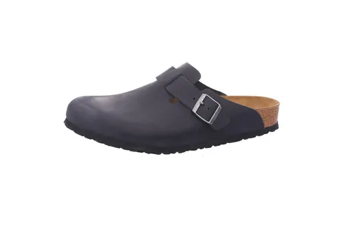 Birkenstock Boston Pantolette - Schwarz - Regular - Elegante Birkenstock Boston Pantoletten in Schwarz aus hochwertigem Leder. Mit anatomischem Fußbett für optimalen Tragekomfort und einer praktischen Schließe für individuelle Anpassung.