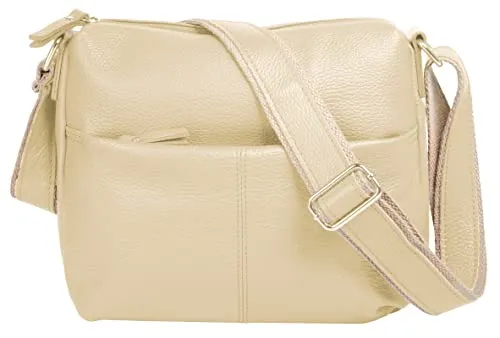 Umhängetasche SAMANTHA LOOK - Damen Leder Tasche aus Italien - Umhängetaschen: Elegante Damen Umhängetasche aus 100% Rindleder, modern und praktisch für City-Ausflüge, mit viel Stauraum und verstellbarem Schultergurt.