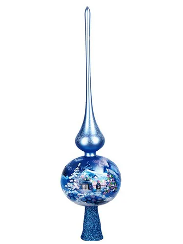 IMPULS Christbaumspitze, Christbaumspitze Glas mit Winterlandschaft Motiv 35cm blau