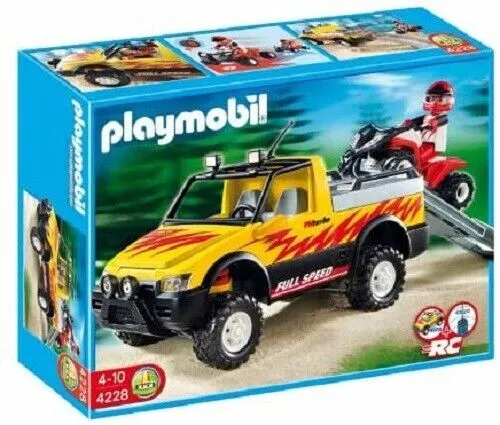 PLAYMOBIL 4228 - Pick-Up mit Racing Quad, inklusive Rückzug-Funktion und viel Zubehör für kreatives Spielen, ideal für Kinder ab 4 Jahren