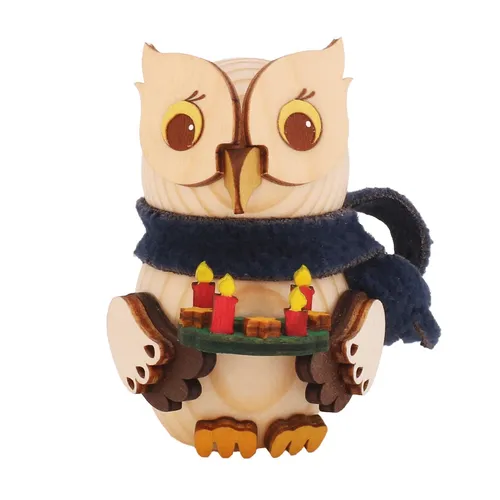 Holzfigur Mini-Eule mit Adventskranz in beige von Kuhnert