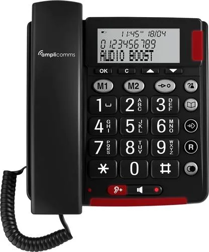 Amplicomms BigTel 48 Plus - Schnurgebundenes Seniorentelefon - Festnetztelefon mit Freisprechen, hörgerätekompatibel und extra lauter Hörerlautstärke (+40 dB) für optimale Verständlichkeit.