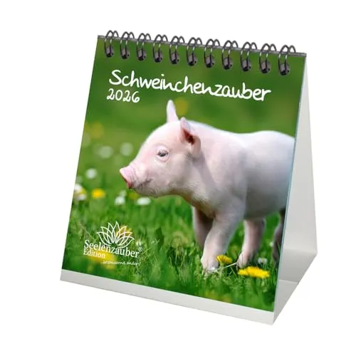Schweinchenzauber Tischkalender 10cm x 10cm für 2026 Schweine Schweinchen - Seelenzauber