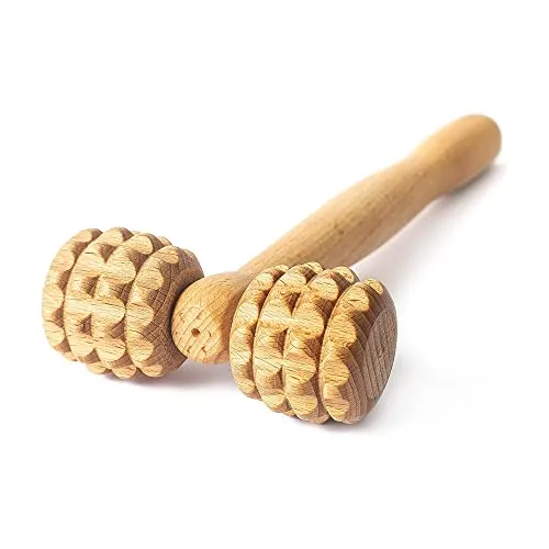 Tuuli Accessories T-Form Massagegerät Massageroller Roller mit Griff Maderotherapie Gesichtsmassager Körper Massage aus Holz