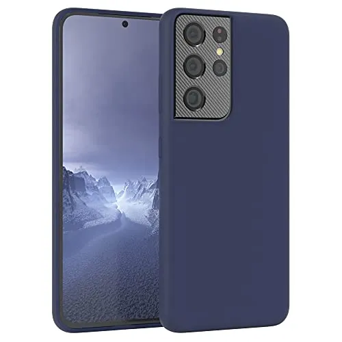 EAZY CASE Premium Silikon Handyhülle kompatibel mit Galaxy S21 Ultra 5G Slimcover mit Kameraschutz und Innenfutter, Silikonhülle, Schutzhülle, Bumper, Handy Case, Hülle, Softcase, Nacht Blau