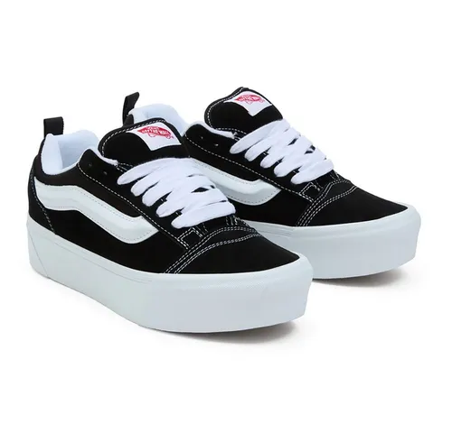 Vans Knu Stack Black/True White 43 - Trendiger Low-Top-Sneaker - Der Vans Knu Stack kombiniert 90er-Jahre-Design mit moderner Plateau-Sohle. Robustes Wildleder und Canvas sorgen für Langlebigkeit, während die gepolsterte Zunge und die Waffelsohle Komfort und Grip bieten.