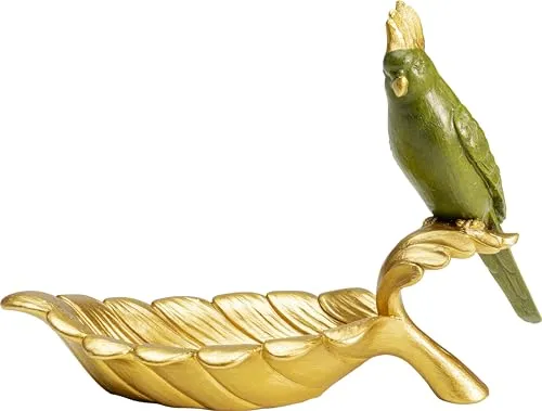 Kare Design Deko Schale Parrot Guard, Gold/Grün - Dekoschalen mit handbemaltem Papagei-Motiv, ein einzigartiger Blickfang und vielseitig einsetzbar als Schlüsselablage oder für kleine Gegenstände, ideal für jeden Wohnraum.