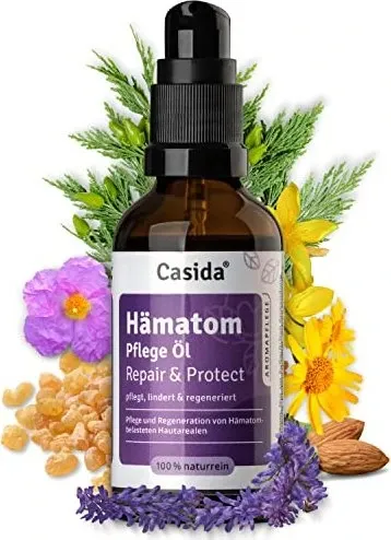 Hämatom Pflege Öl Repair & Protect 50 ML - Natürliche Hautpflege mit bewährten Ölen für strapazierte Haut. Das Pflegeöl lässt sich leicht einarbeiten und ist 100% vegan sowie frei von Mikroplastik.