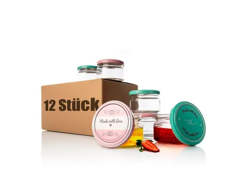 BigDean Einmachglas 12er Set Einmachgläser Deckel rosa pastell-grün 250ml Sturzglas, Glas, (12-tlg)