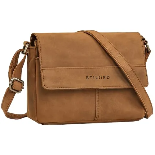 STILORD 'Miley' Elegante Kleine Umhängetasche Damen Leder Handtasche Vintage Ledertasche Klein Echtleder Damenhandtasche Crossbody Bag Schultertasche mit Reißverschluss, Farbe:tan - dunkelbraun