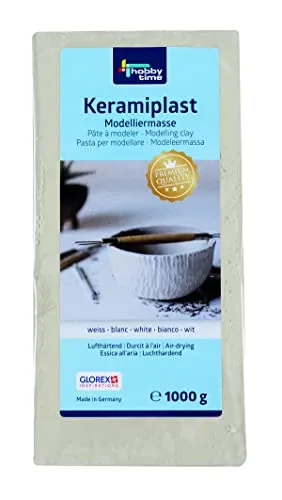 Glorex 6 8070 201 - Keramiplast, lufthärtende Modelliermasse, weiß, ca. 1000 g, gebrauchsfertig und geschmeidig, hergestellt auf natürlicher Basis