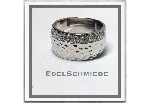Edelschmiede925 Silberring breiter Silberring 925 rhodiniert mit Zirkonia Größe 53