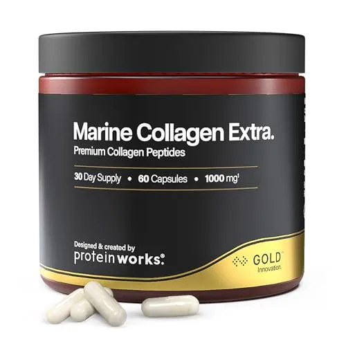 Marine Collagen Extra – GOLD Innovation, wissenschaftlich fundiertes Kollagen, Typ-1-Kollagenpeptide, mit Vitamin C, Zink & Selen, unterstützt gesunde Haut, Haare & Nägel, 60 Kapseln | Protein Works