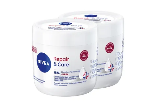Nivea Feuchtigkeitscreme Repair & Care Creme-Tiegel Urea 2 x 400ml Packung, 2-tlg., Komplex aus 18% Urea, Provitamin B5 und Glycerin