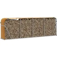 vidaXL Kaminholzunterstand Hellbraun 300x45x100 cm - Aschesauger und Kaminholzhalter aus verzinktem Stahl, robust und wetterfest, ideal für die sichere und ordentliche Lagerung von Brennholz im Garten.
