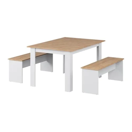 Vicco Eckbankgruppe Sentio – Küchentisch in Weiß/Goldkraft Eiche - Essgruppe für stilvolles Wohnen, ideal für kleine Küchen. Ergonomischer Komfort und langlebige Materialien für den täglichen Gebrauch.