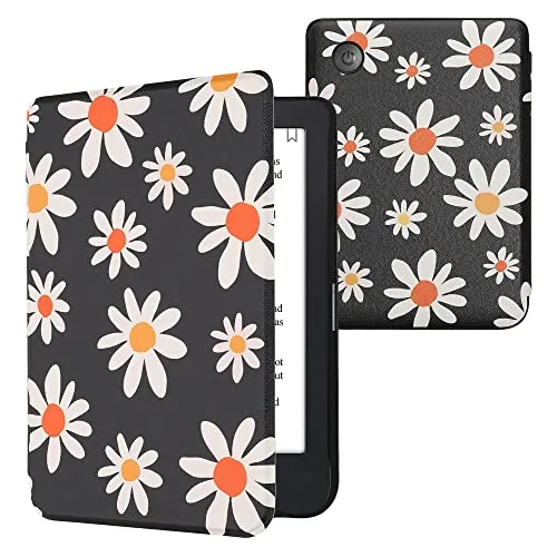 kwmobile Schutzhülle für Kobo Clara 2E / Tolino Shine 4 Hülle - eReader Flip Case mit Auto Sleep Funktion - Kleine Gänseblümchen mit Blau Weiß Gelb