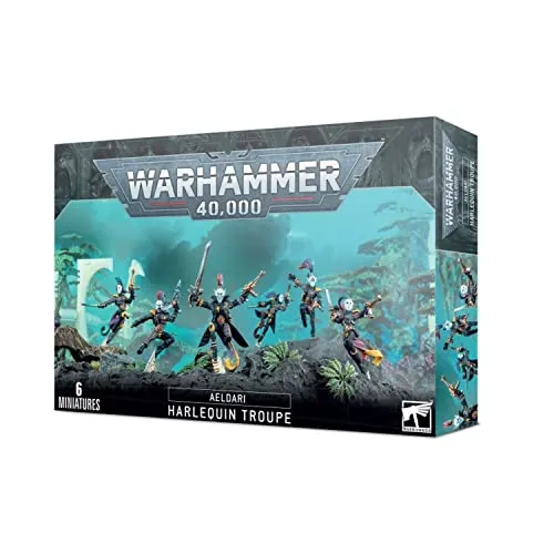 Warhammer 40.000 - Aeldari Harlequin Troupe - 40K Miniaturen, baue deine eigene sechsköpfige Harlequin Troupe aus 80 Teilen, inklusive Rundbases und Abziehbildern für ein individuelles Spielerlebnis.