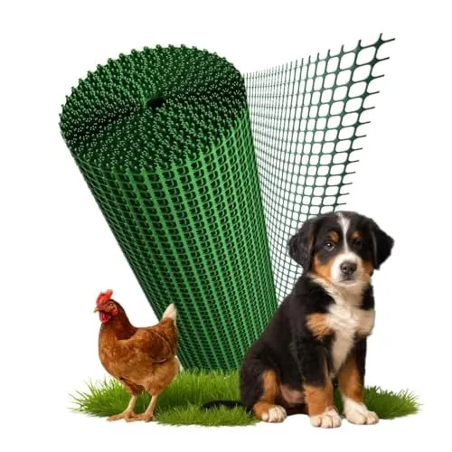 Florade® Kunststoffzaun | Gartenzaun | Geflügelzaun | Gartenzaun Kunststoff | Hundezaun | Robust & witterungsbeständig | Vielseitig einsetzbar | Grüne Farbe | Quadratförmige Maschen | 330g/m²