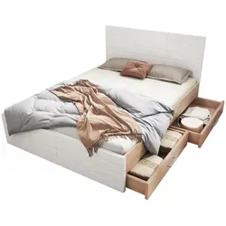 OKWISH Stauraumbett 180x200 cm mit 2 Schubladen