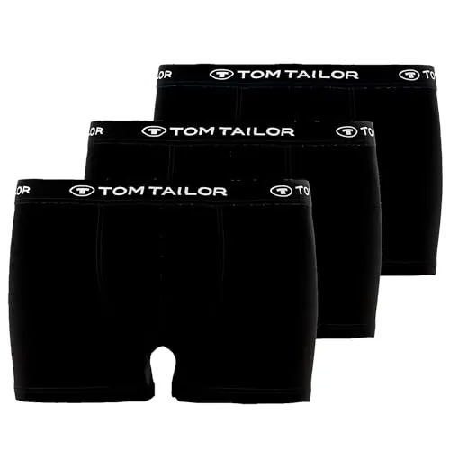 TOM TAILOR Herren Boxershorts 3er Pack - Bequeme Hip Pants in Uni Schwarz - Herrenunterhosen: 3er Pack Basic Boxershorts aus Baumwoll-Stretch für perfekten Tragekomfort und elastischen Bund mit Logo, ideal für den täglichen Gebrauch.