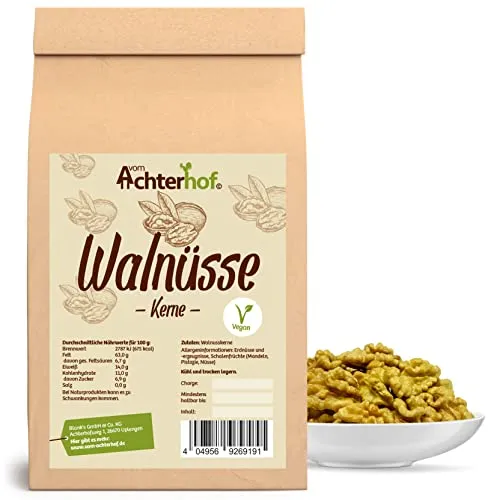 Walnüsse 500g | Walnüsse ohne Schale | Wallnusskerne als ideale Ballaststoffquelle | perfekt zum Backen, zum Verfeinern von Salaten und Bowls oder zum Knabbern | vom Achterhof