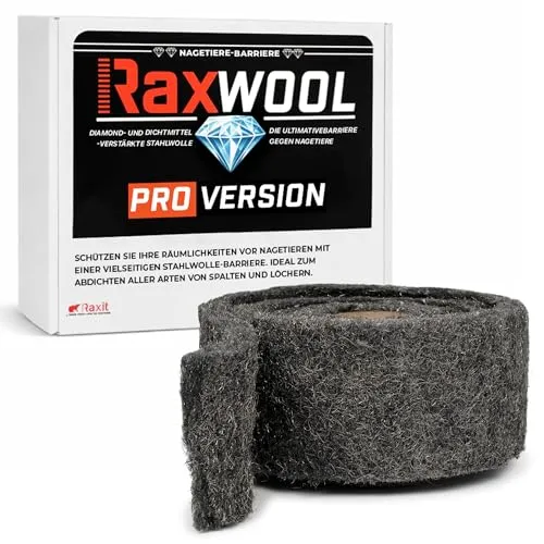 RaxWool PRO Dichtungswolle 3 m x 10 cm – Selbstklebend & Anpassbar für effektiven Nagetierschutz - Schützen Sie Ihr Zuhause zuverlässig mit der RaxWool PRO Dichtungswolle. Die selbstklebende Stahlwolle ist einfach zuschneidbar und blockiert effektiv Zugluft und Schädlinge in Innen- und Außenbereichen.
