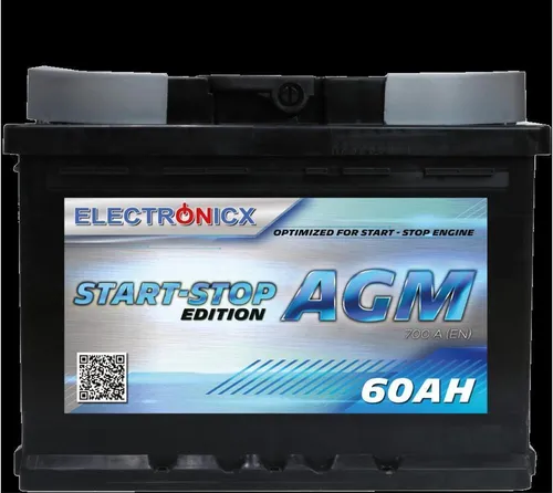 Electronicx AGM Autobatterie 60AH - 12V Starterbatterie für Start-Stop Systeme, Hochleistungsakku