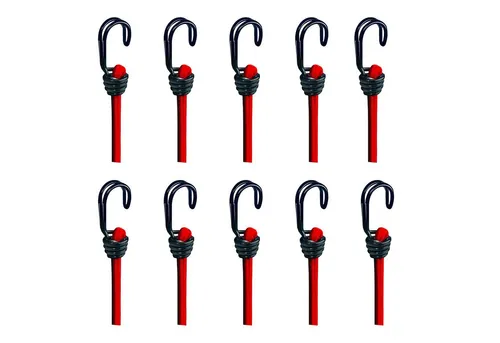 BASI Spanngummi Schlossverlängerung (Spar-Set, 5-tlg), 5er Set Gummispannseil, Doppelhaken 60 cm, bis 40 kg, rot, 10 Stück