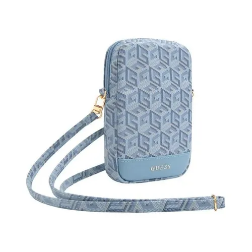 Guess Zip GCube Bottom Stripe Handytasche – Blau - Handtasche mit modischem GCube-Druck, verstellbarem Riemen und einfachem Reißverschluss – ideal für stilbewusste Menschen, die Qualität und Design schätzen.