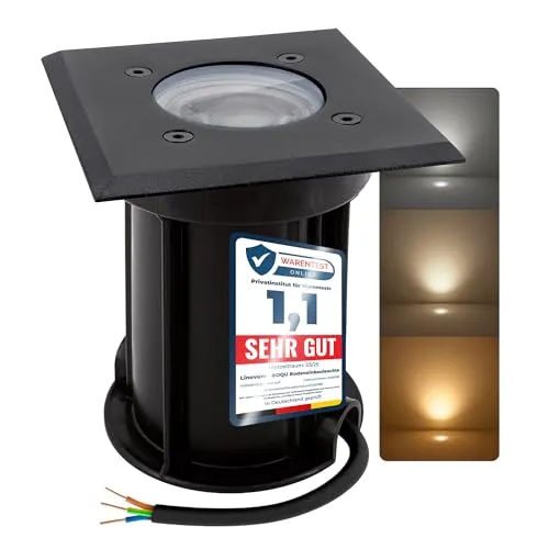 linovum LED Gartenstrahler BOQU - Bodeneinbauleuchte schwarz eckig mit GU10 5W - Strahler für den Außenbereich, rostfrei und befahrbar bis 500 kg. Mit IP67 Schutzart optimal für Garten & Wege, sorgt für eine gemütliche Atmosphäre mit warmweißem Licht.